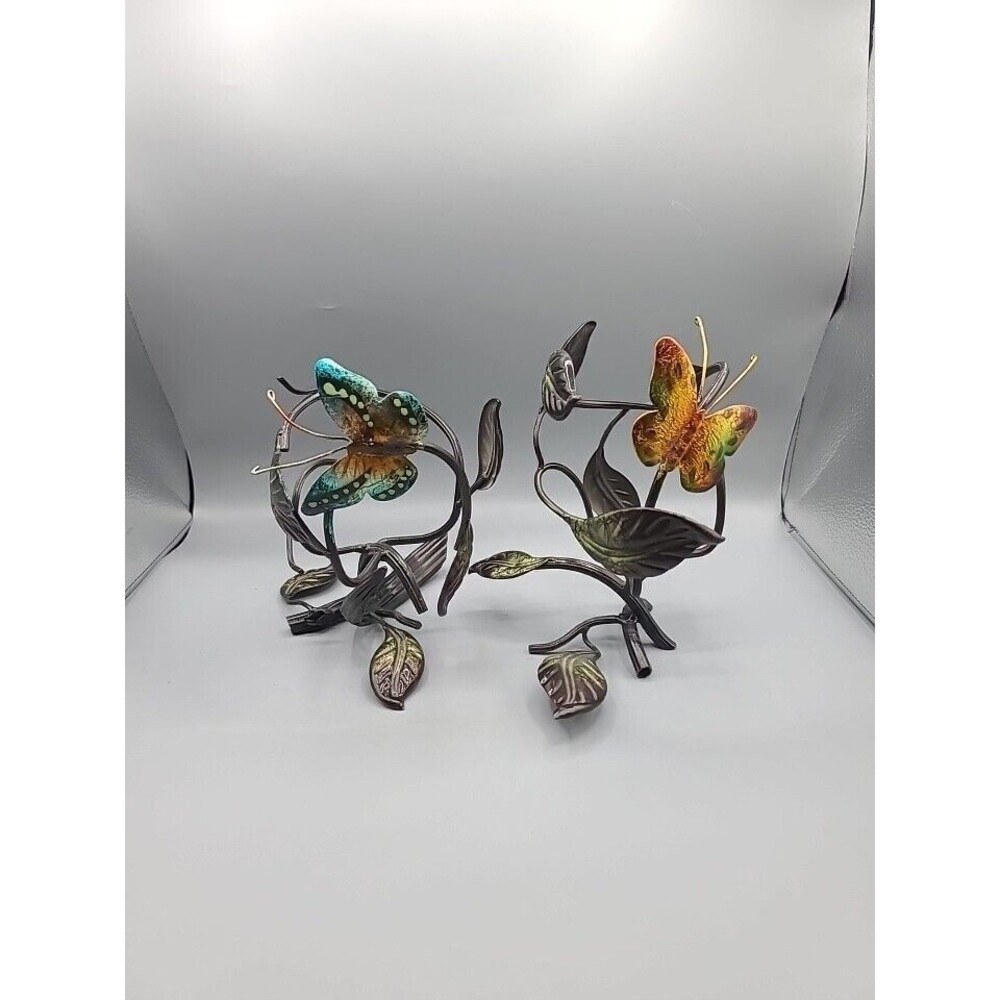 Butterfly Bronze Leaves Branches  Candle Holder Round Set Of 2